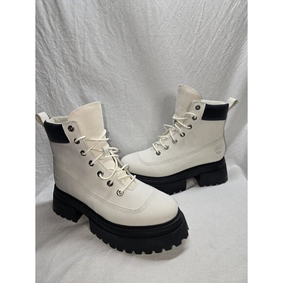 Timberland Sky White Leather Lace Up Chunky Platform Combat Boot Women’s Size 9 - Picture 2 of 13